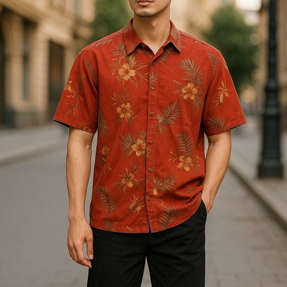 Summa Silk Floral Hawaiian Shirt Red Short Sleeve Beach Summer Mens Size XXL - Picture 1 of 10